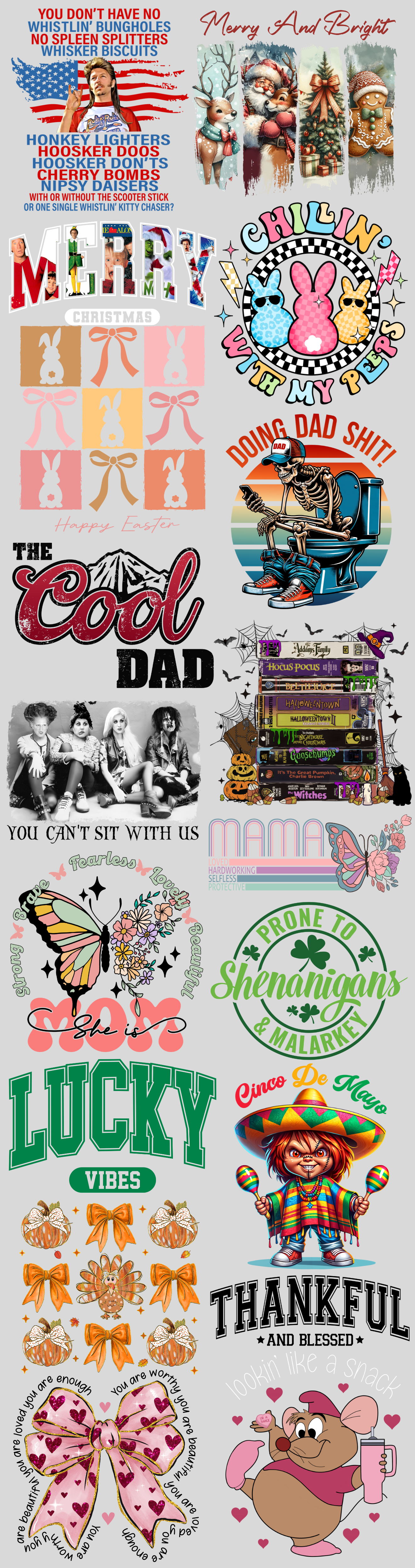 Pre-made 22x84 Mixed Holiday DTF Gang Sheet - Ink Masters DTF