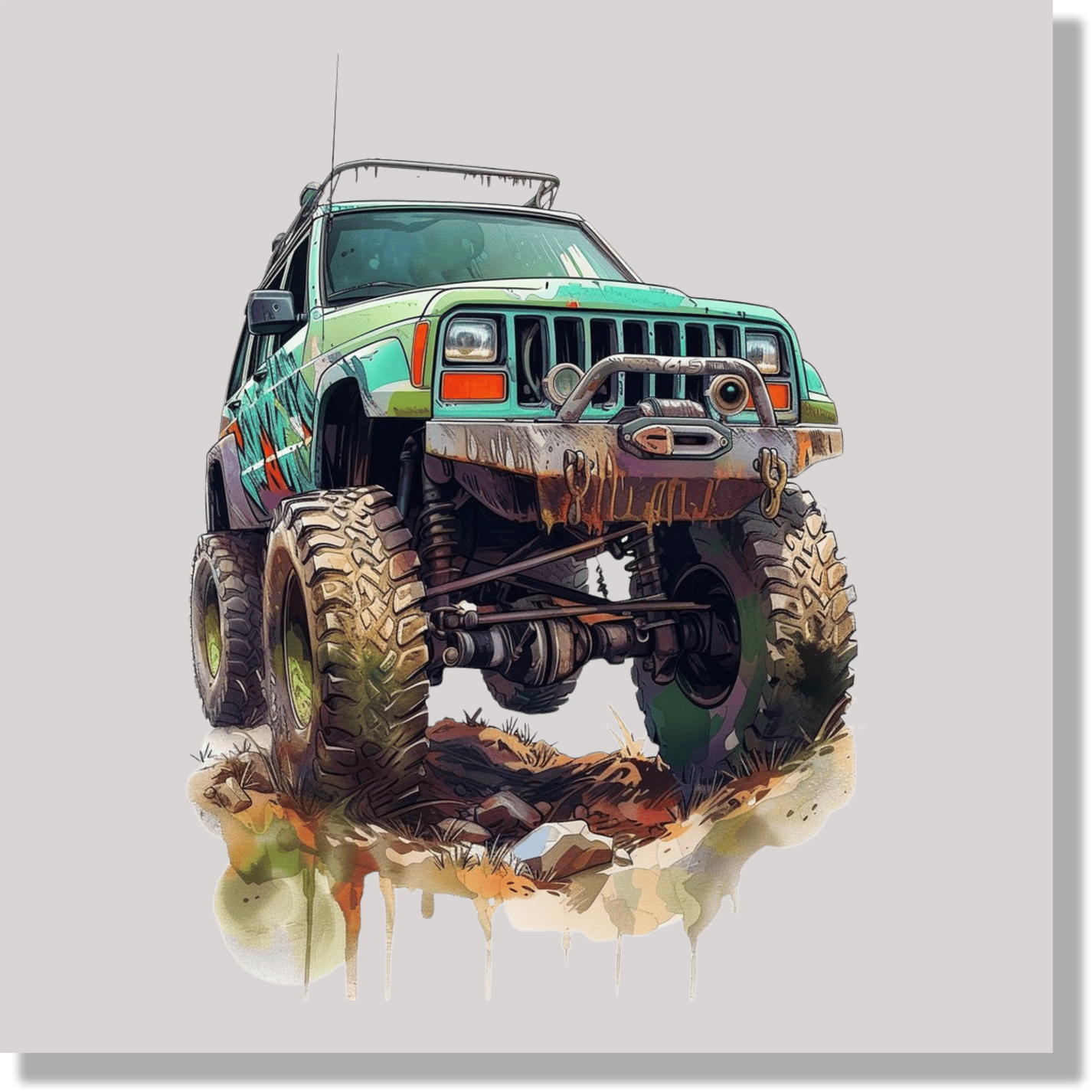Monster Truck Blue Green DTF Transfer