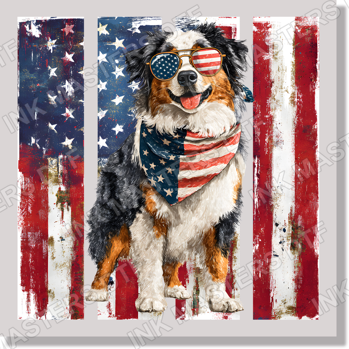 Patriotic Aussie American Flag Dog DTF Transfer