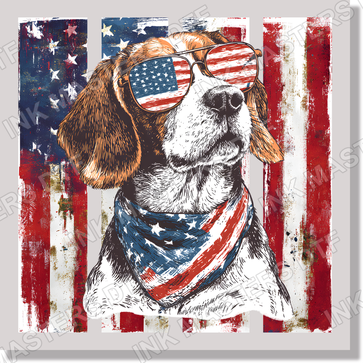Patriotic Beagle American Flag Dog DTF Transfer