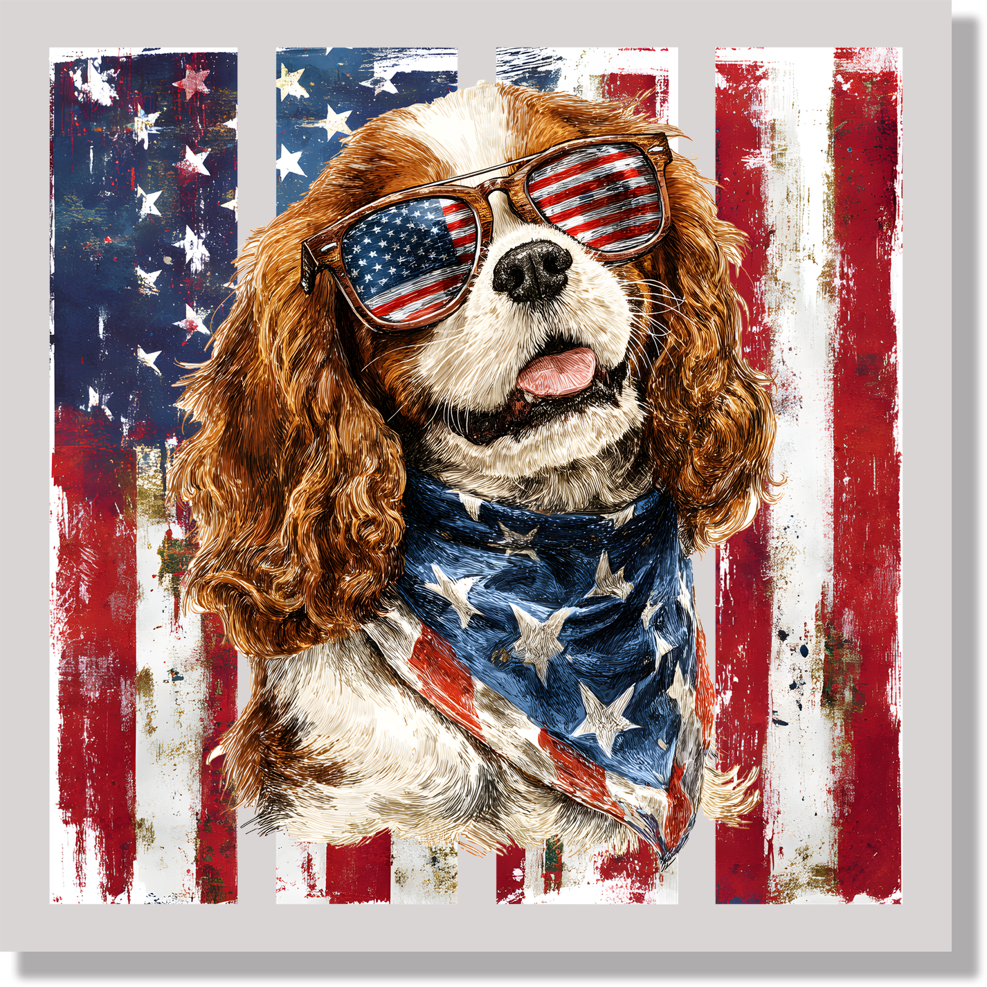 Patriotic Cavalier King Charles Spaniel American Flag Dog DTF Transfer