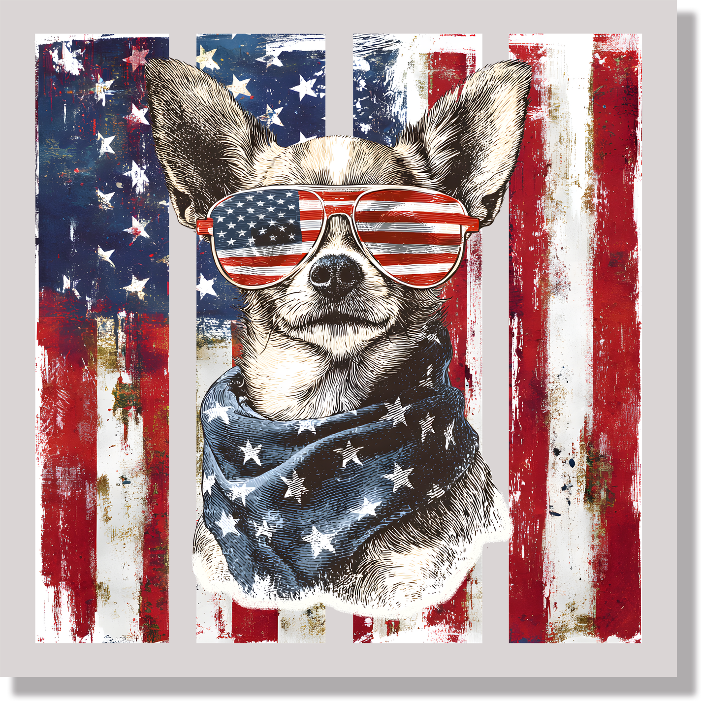 Patriotic Chihuahua American Flag Dog DTF Transfer