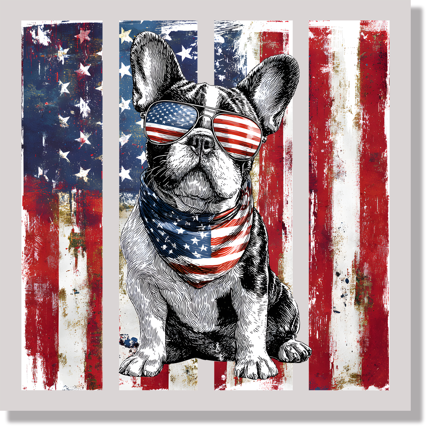 Patriotic French Bulldog American Flag Dog DTF Transfer