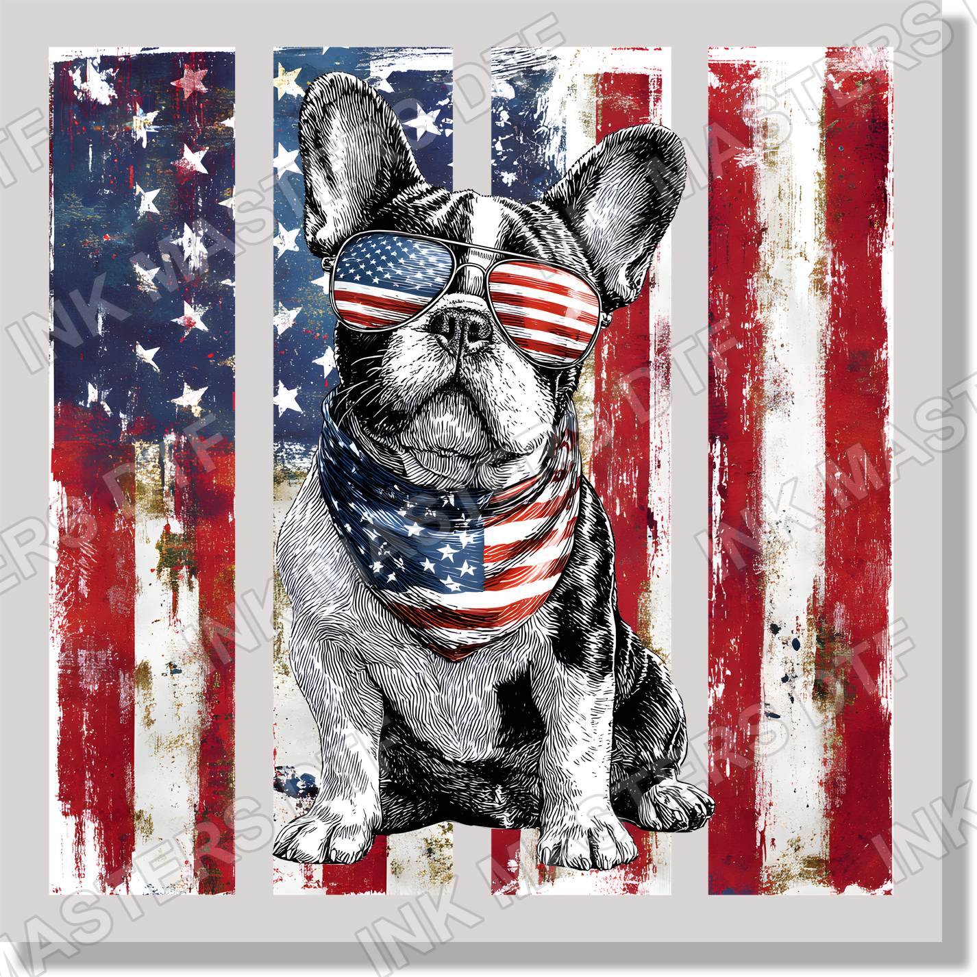 Patriotic French Bulldog American Flag Dog DTF Transfer
