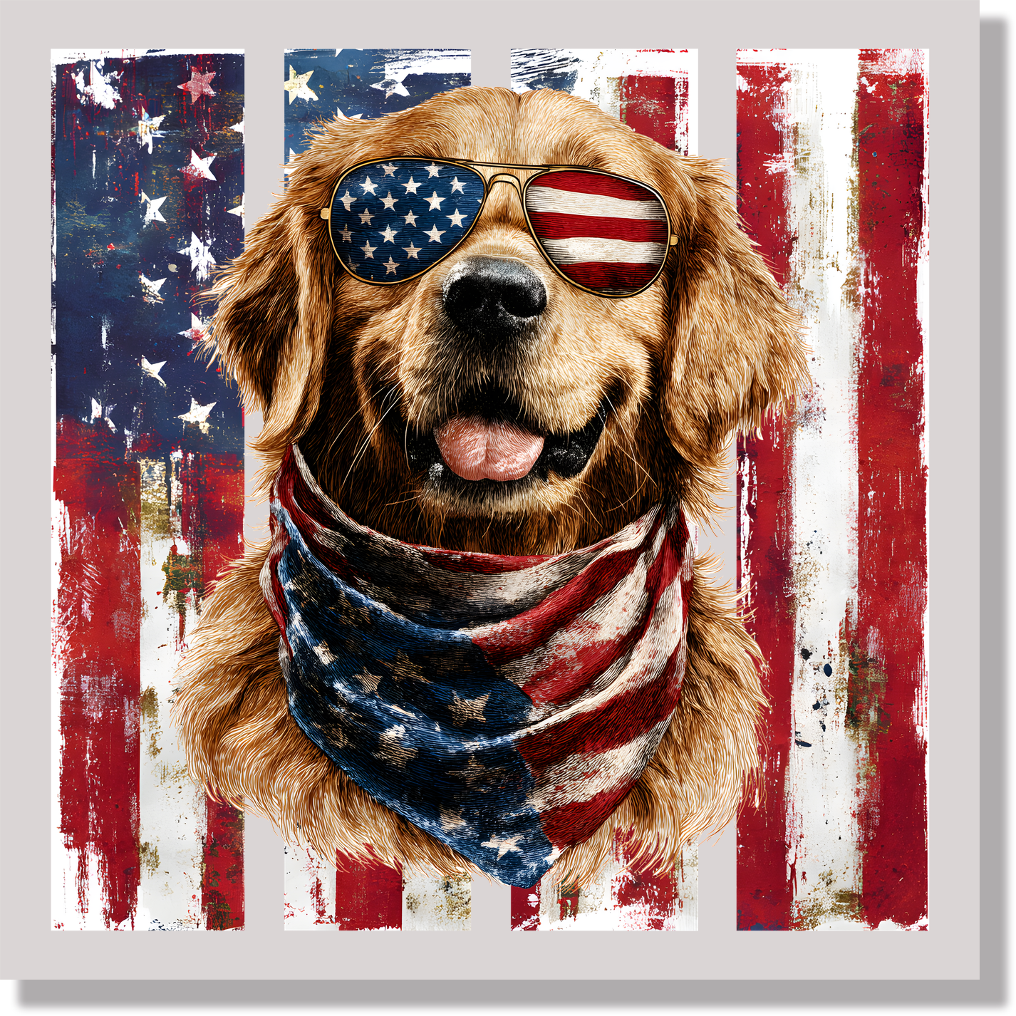 Patriotic Golden Retriever American Flag Dog DTF Transfer