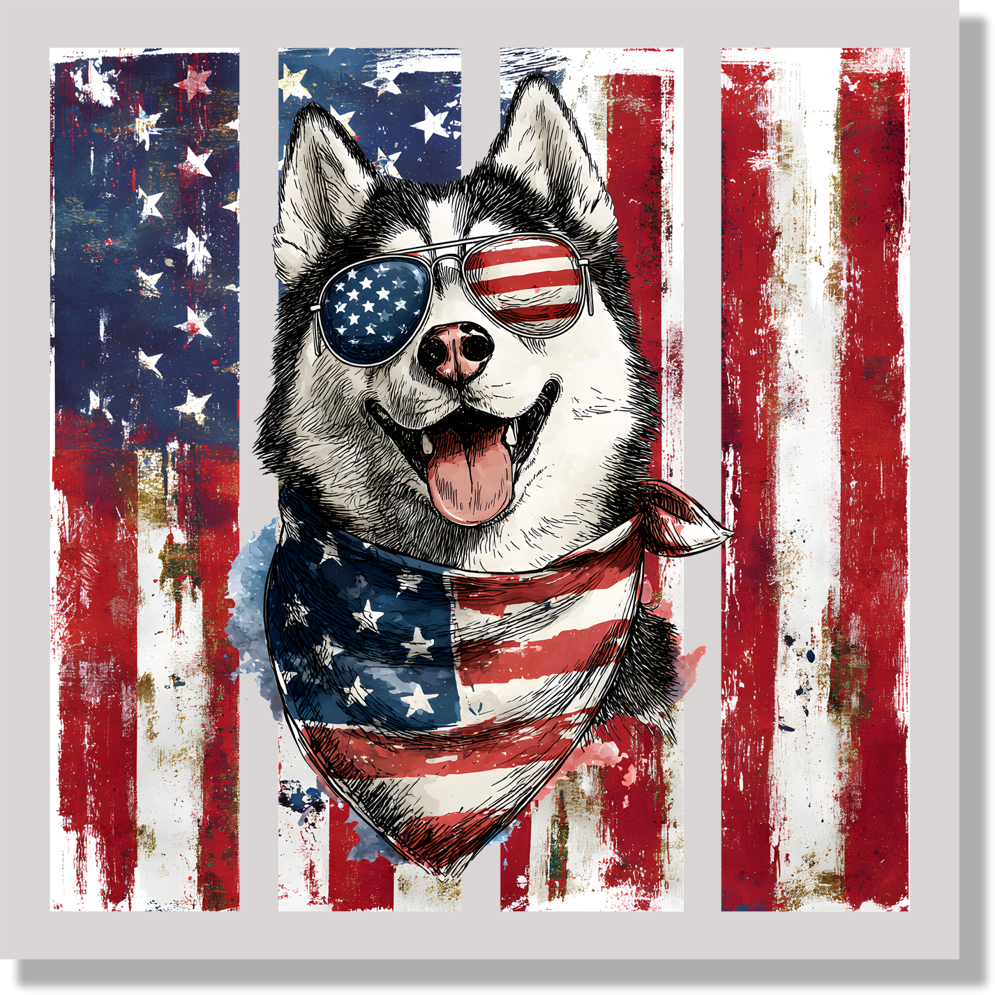 Patriotic Husky American Flag Dog DTF Transfer