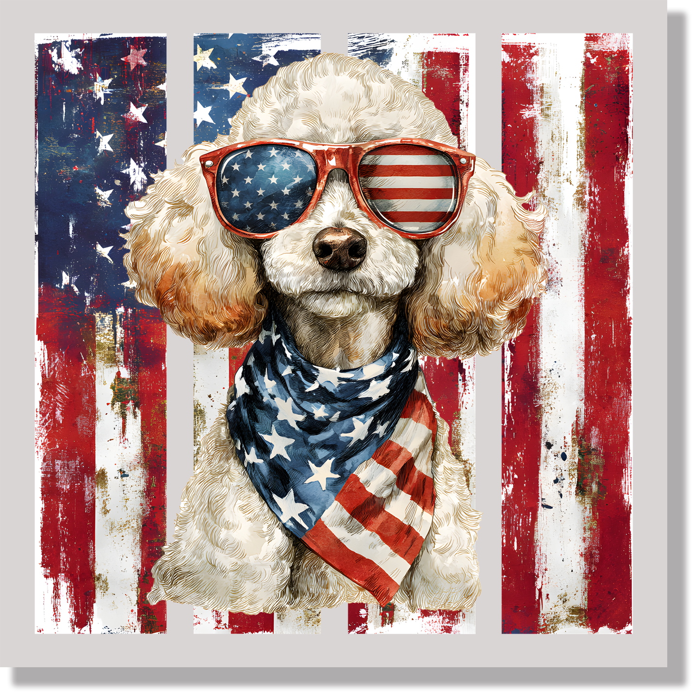 Patriotic Poodle American Flag Dog DTF Transfer