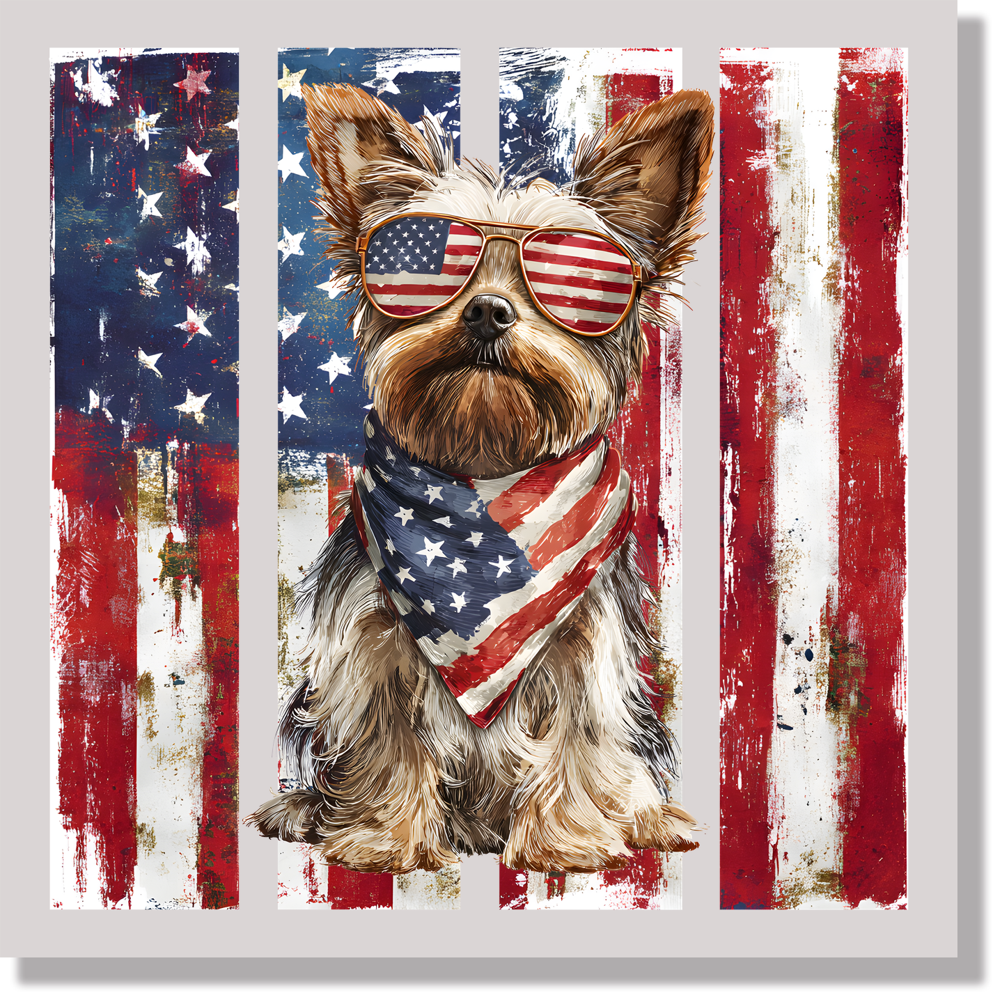 Patriotic Yorkie American Flag Dog DTF Transfer