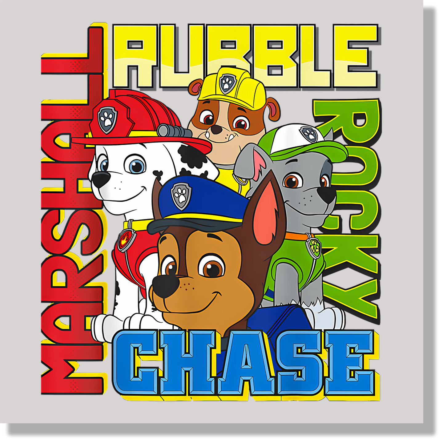 Paw Patrol Colorful Rubble Marshall Rocky Chase DTF Transfer
