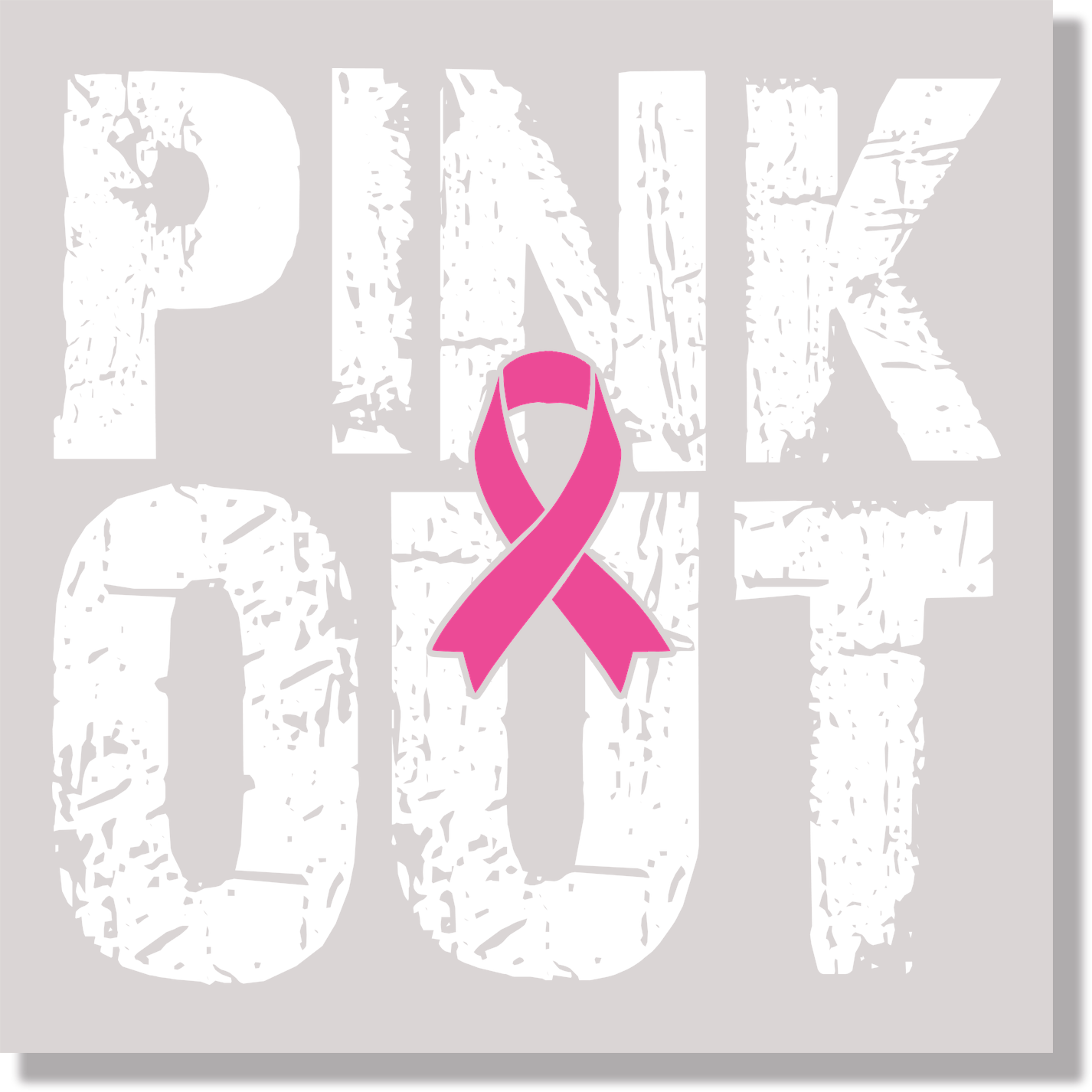 Pink Out White Text Pink Ribbon Cancer Awareness DTF Transfer