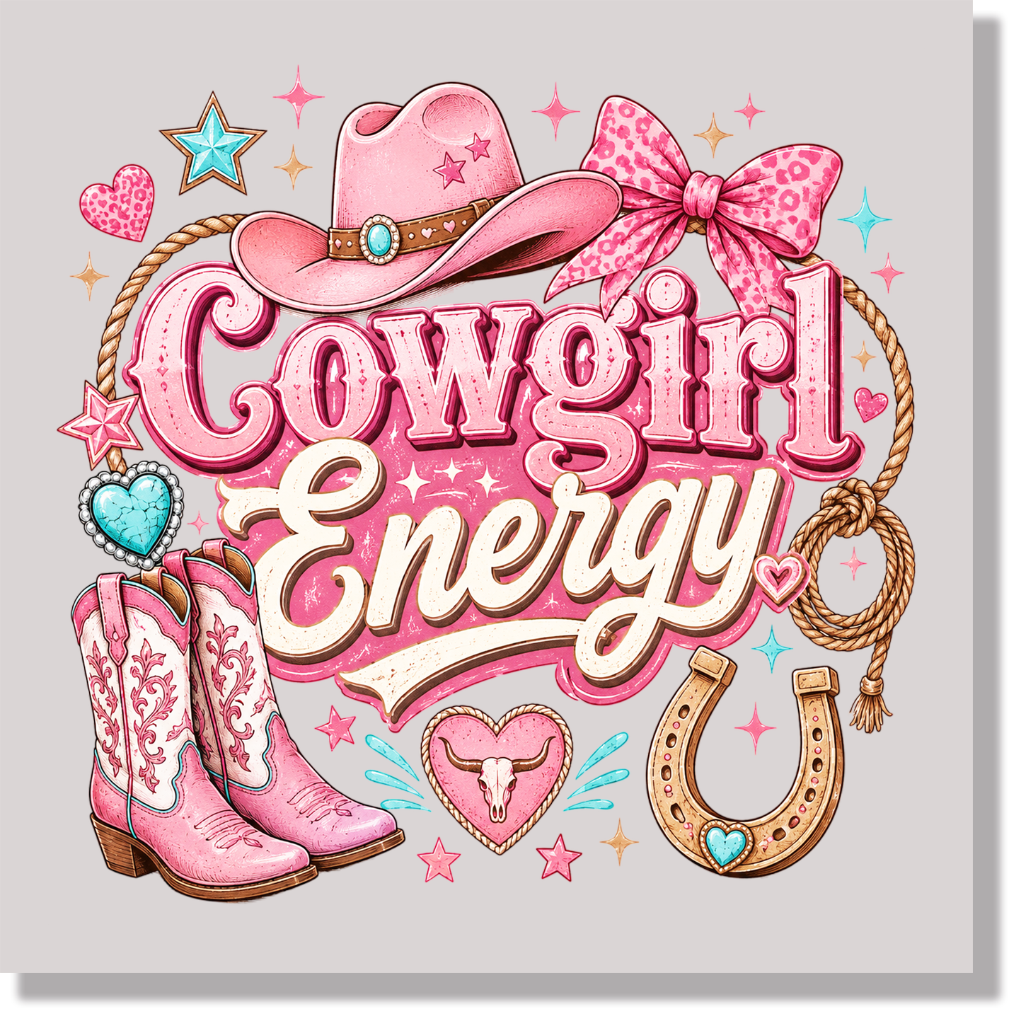 Preppy Cowgirl Energy Western Pink DTF Transfer