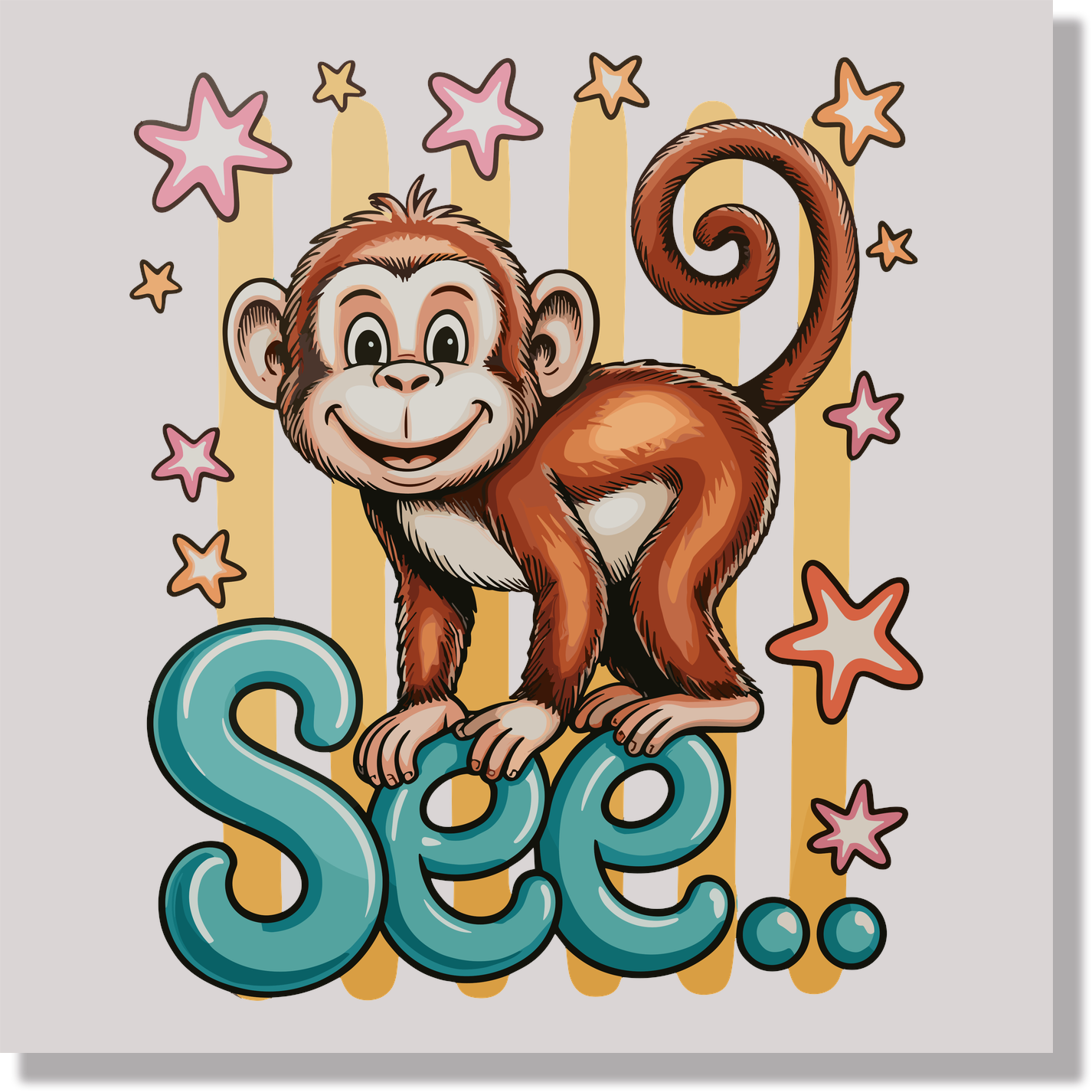 Preppy Monkey See Striped Funny DTF Transfer