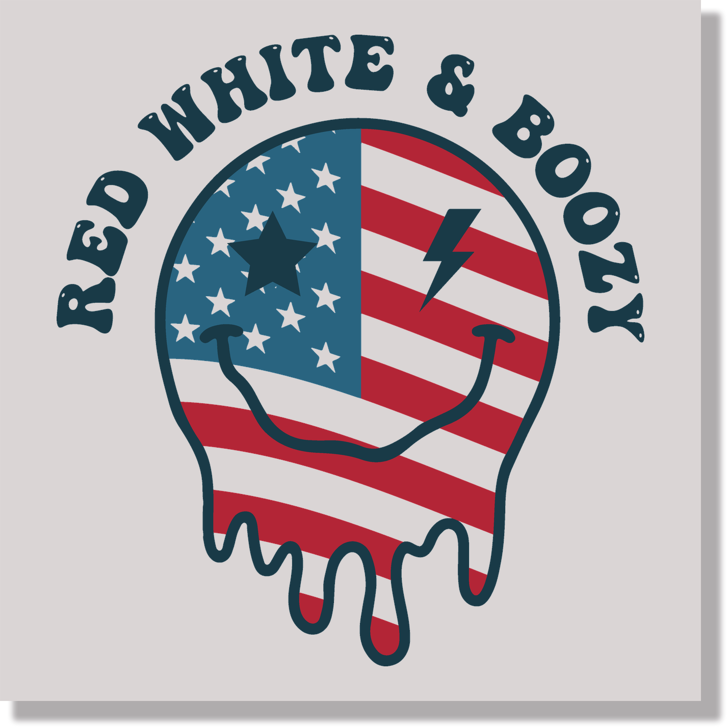 Red White & Boozy Smiley Face 4th of July & Patriotic DTF Transfer