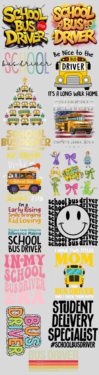 Pre-made 22x84 School Bus Driver DTF Gang Sheet - Ink Masters DTF
