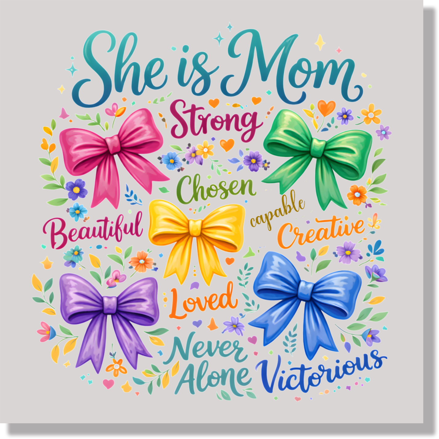 She Is Mom Strong Chosen Beautiful Floral Bows  DTF Transfer
