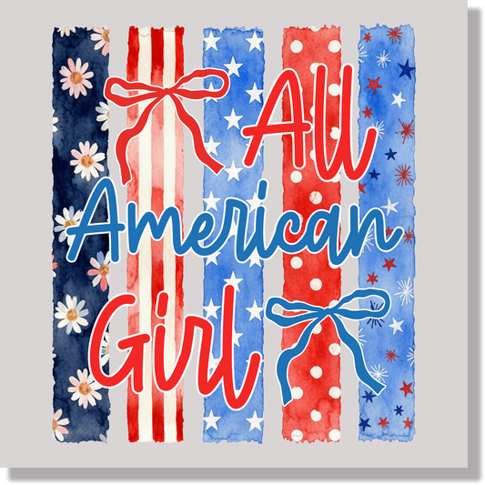 Striped Floral All American Girl Fourth Of July  DTF Transfer