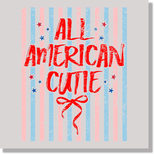 Striped Textured All American Cutie Fourth Of July Kids  DTF Transfer