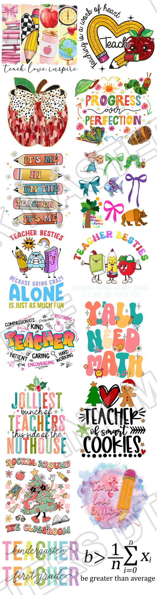 Pre-made 22x84 Teacher DTF Gang Sheet - Ink Masters DTF