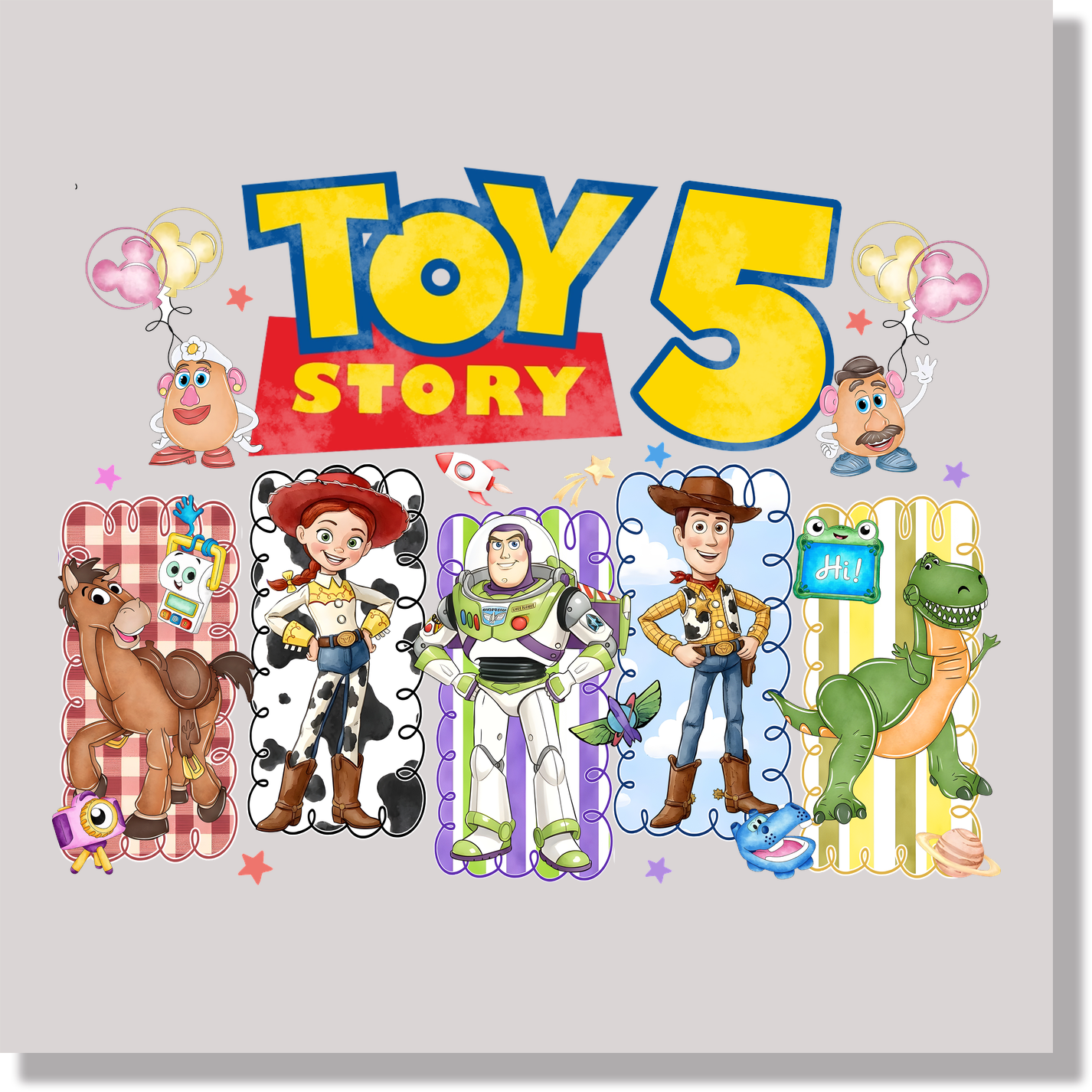 Toy Story 5 Preppy Stripes Friends DTF Transfer