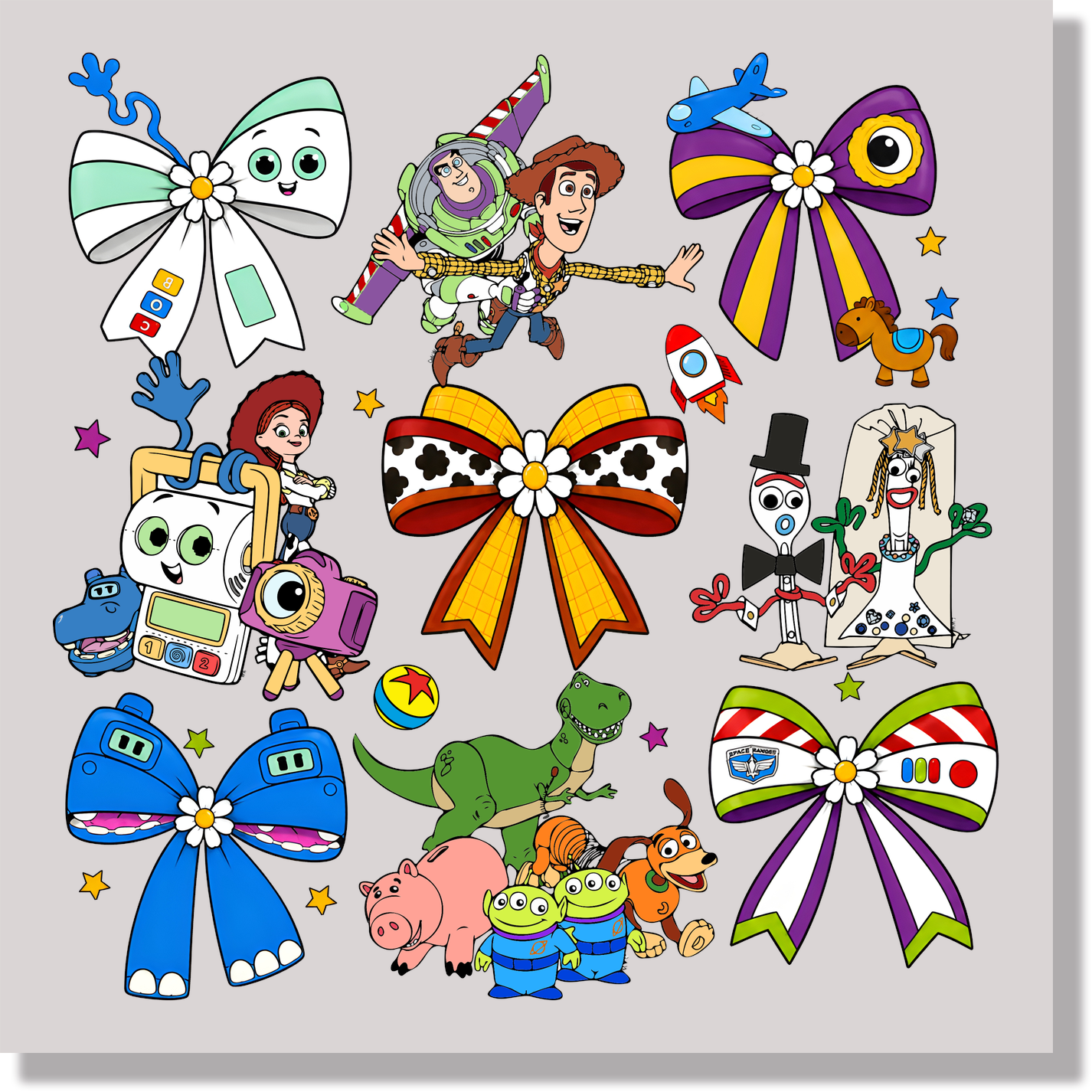 Toy Story Bows Woody & Buzz Top Center DTF Transfer