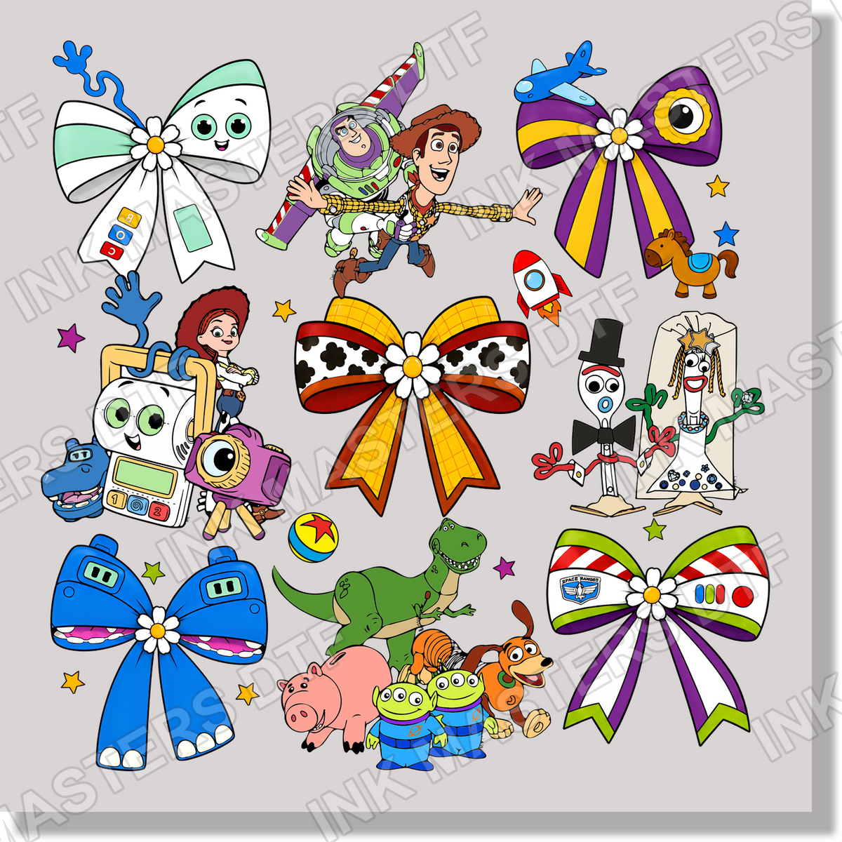 Toy Story Bows Woody & Buzz Top Center DTF Transfer