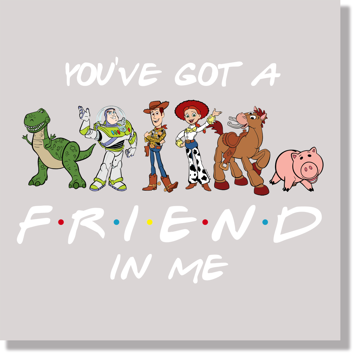 Toy Story Friends White Text DTF Transfer