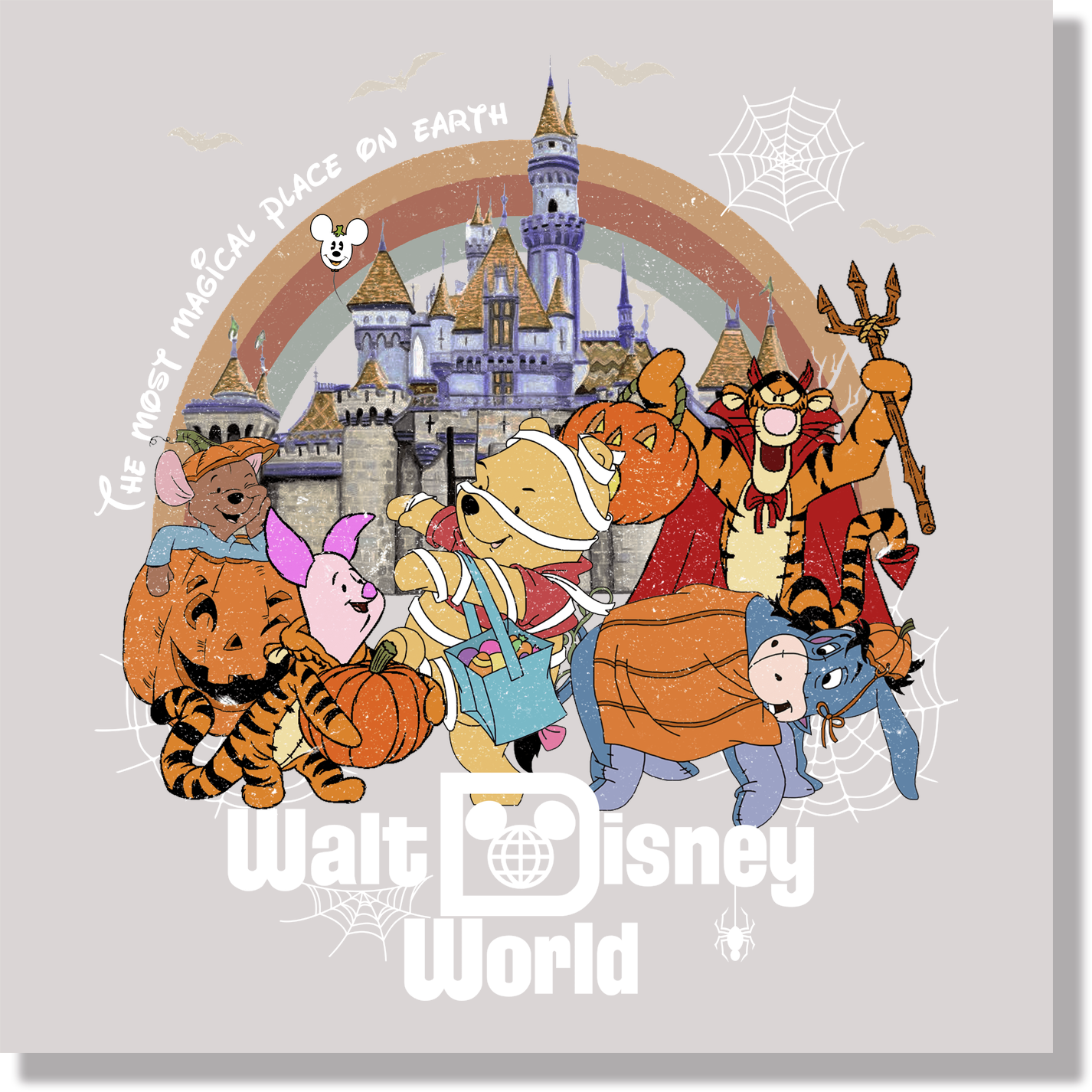 Walt Disney World White Text Spooky Halloween Winnie The Pooh & Friends DTF Transfer