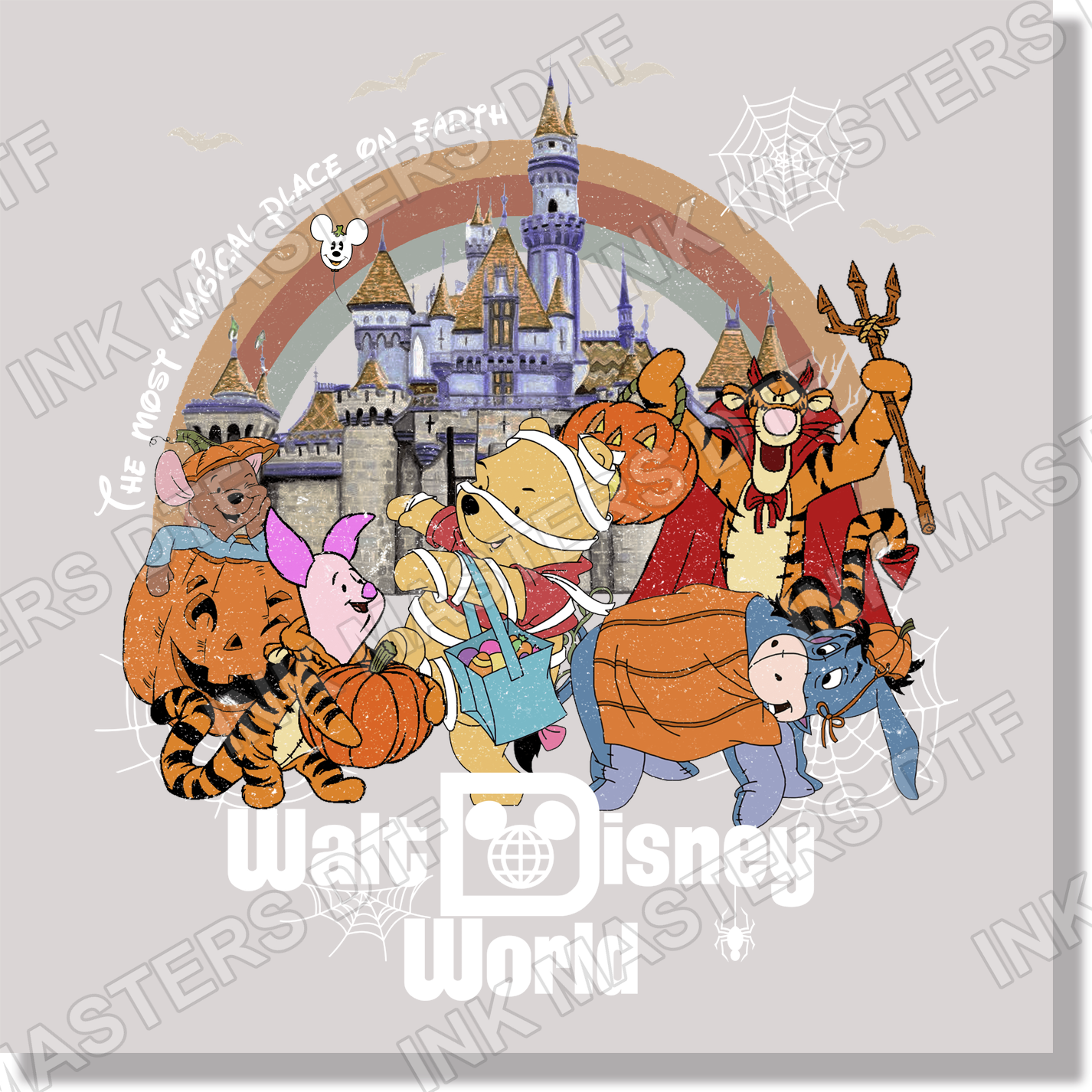 Walt Disney World White Text Spooky Halloween Winnie The Pooh & Friends DTF Transfer