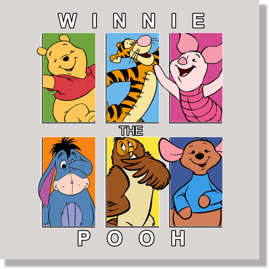 Winnie The Pooh Characters Color Blocks  DTF Transfer
