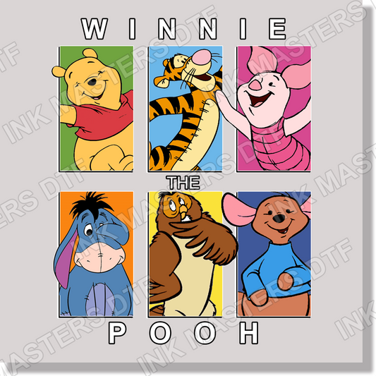 Winnie The Pooh Characters Color Blocks  DTF Transfer