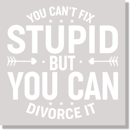 You Can't Fix Stupid But You Can Divorce It White Text DTF Transfer