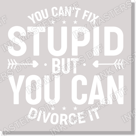 You Can't Fix Stupid But You Can Divorce It White Text DTF Transfer