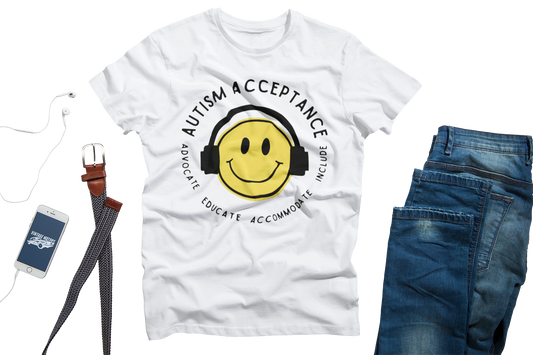 Autism Acceptance Smiley With Headphones Unisex T-Shirt