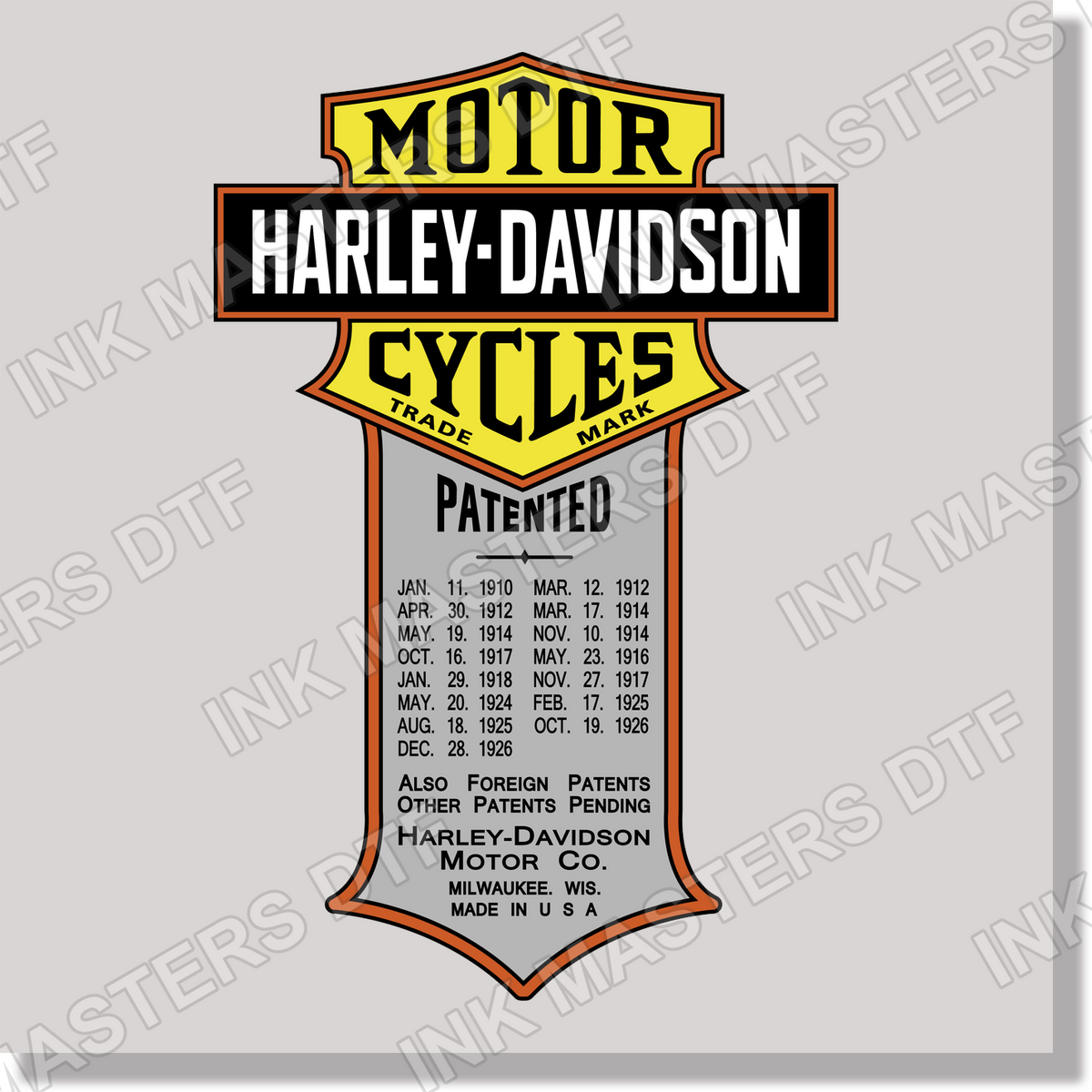 cars harley davidson motor cycles patented vintage logo DTF Transfer