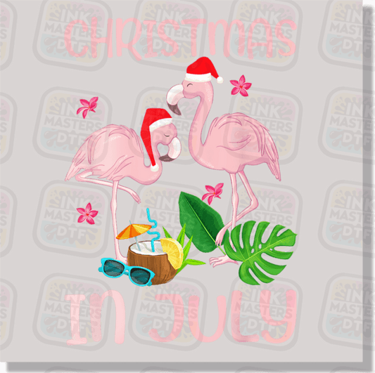 Christmas In July Pink Flamingos DTF Transfer - Ink Masters DTF