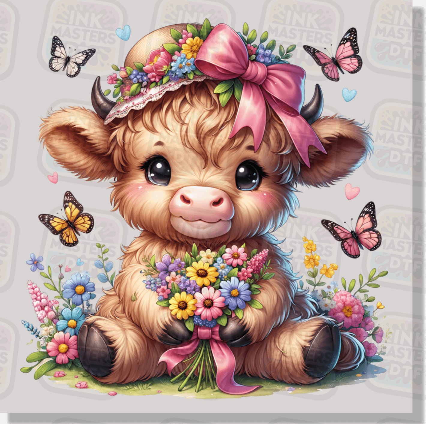 Cute Highland Cow Holding Flowers DTF Transfer - Ink Masters DTF