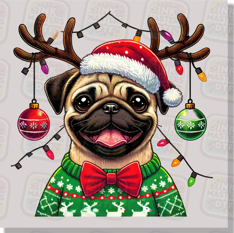 Cute Christmas Pug DTF Transfer