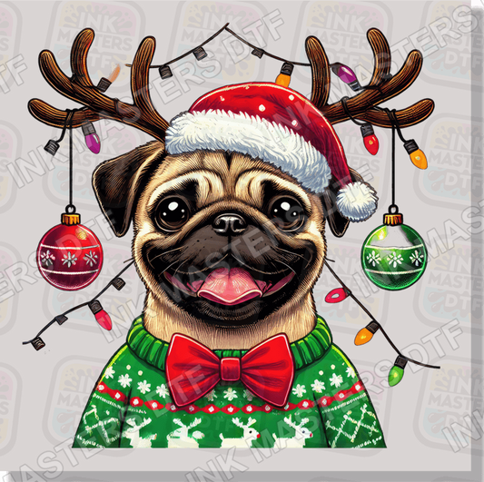 Cute Christmas Pug DTF Transfer - Ink Masters DTF