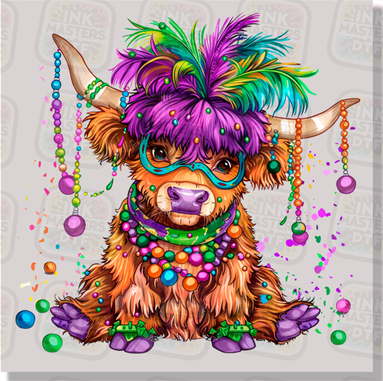 Cute Mardi Gras Highland Cow DTF Transfer - Ink Masters DTF
