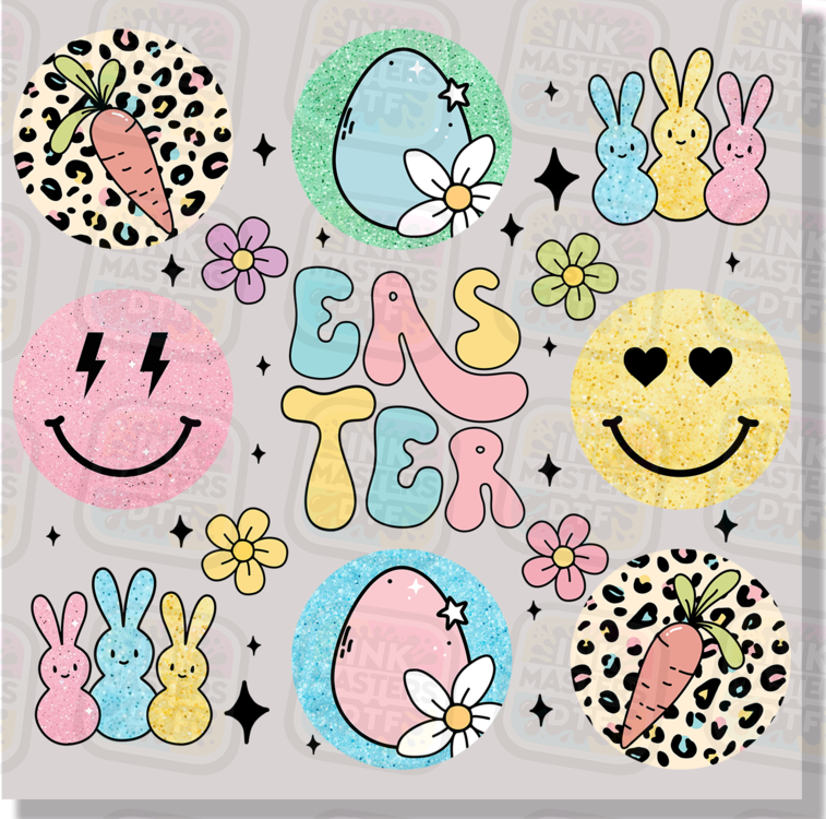 Easter Retro With Smiley Faces DTF Transfer