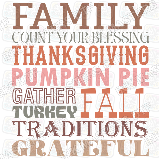 Family Count Your Blessing Thanksgiving DTF Transfer - Ink Masters DTF