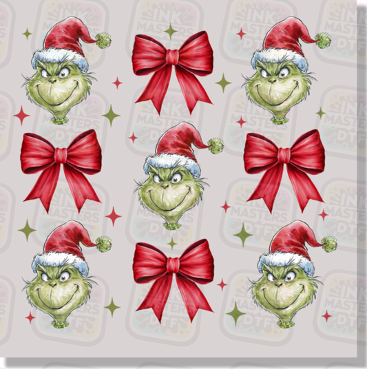 Green Christmas Monster And Bows DTF Transfer