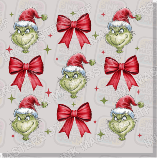 Green Christmas Monster And Bows DTF Transfer - Ink Masters DTF