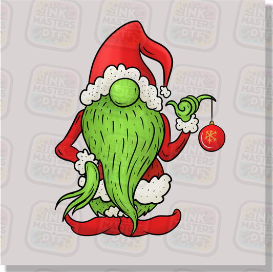 Green Christmas Monster Gnome Holding Ornament DTF Transfer