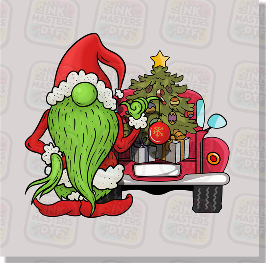 Green Christmas Monster Gnome With Truck DTF Transfer