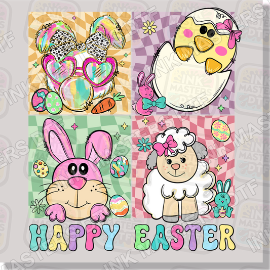 Happy Easter Coquette Cute Colorful Retro Bunny Chick Sheep DTF Transfer - Ink Masters DTF