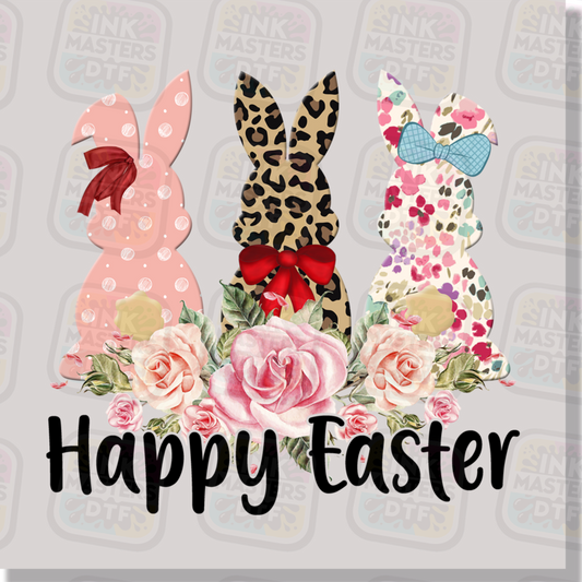 Happy Easter Pattern Bunnies DTF Transfer