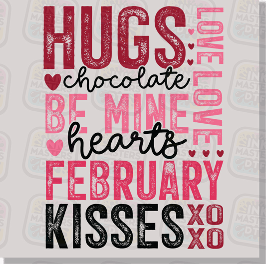 Happy Valentine's Day Hugs Chocolate Be Mine DTF Transfer