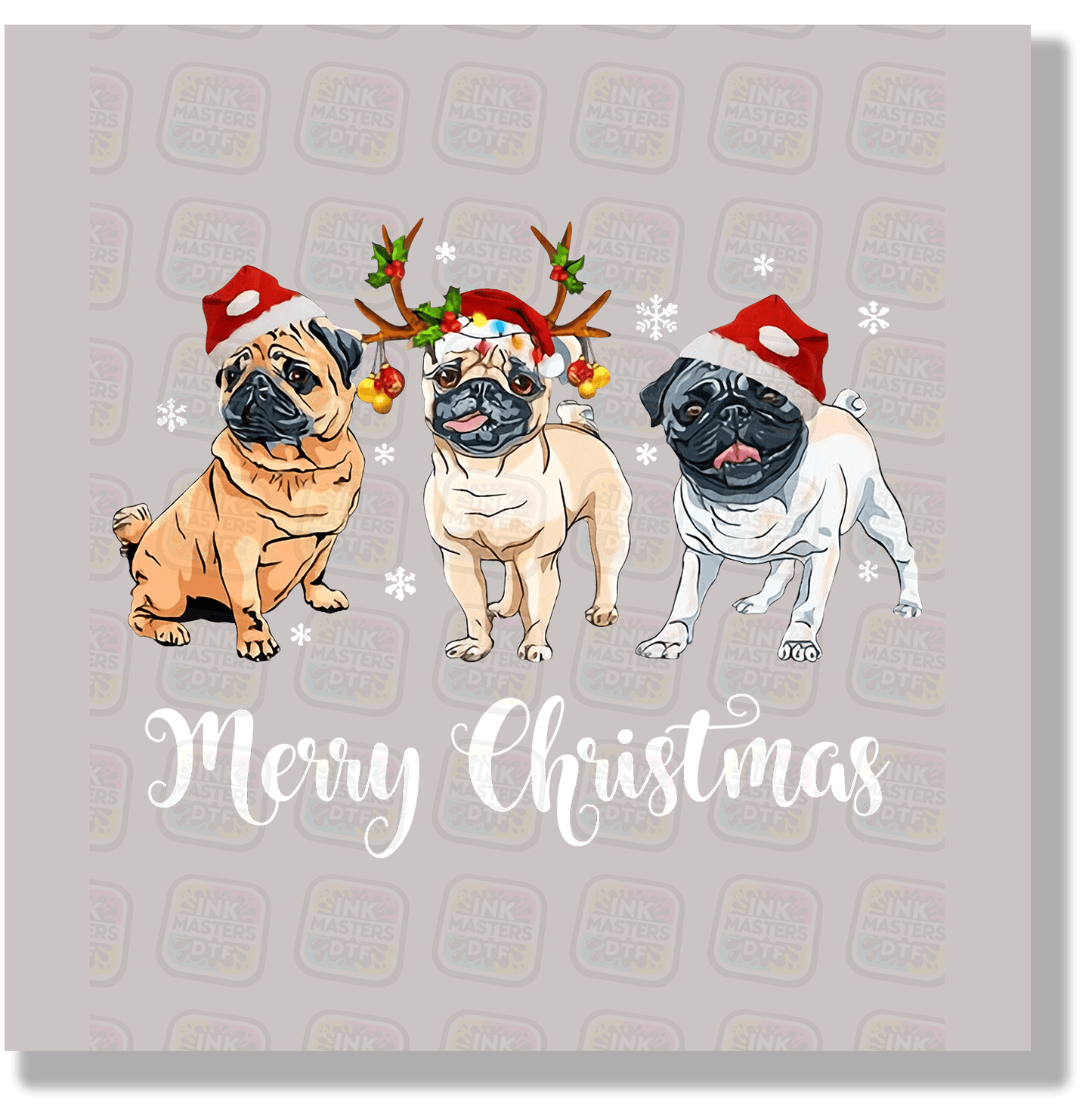 Merry Christmas Pugs DTF Transfer - Ink Masters DTF