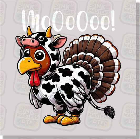 Moooo Turkey Dressed As Cow DTF Transfer